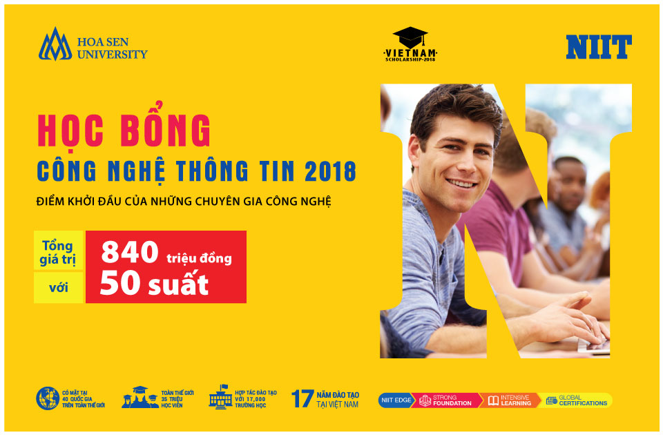 Nhiều suất học bổng giá trị được Học viện NIIT tài trợ riêng cho sinh viên Việt Nam trong năm 2018