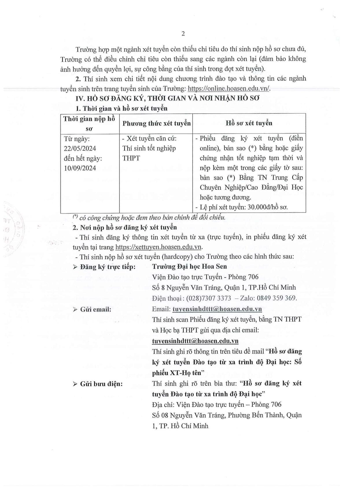 Thông báo về việc tuyển sinh Đào tạo trực tuyến trình độ Đại học Đợt 2 năm 2024 trang 2