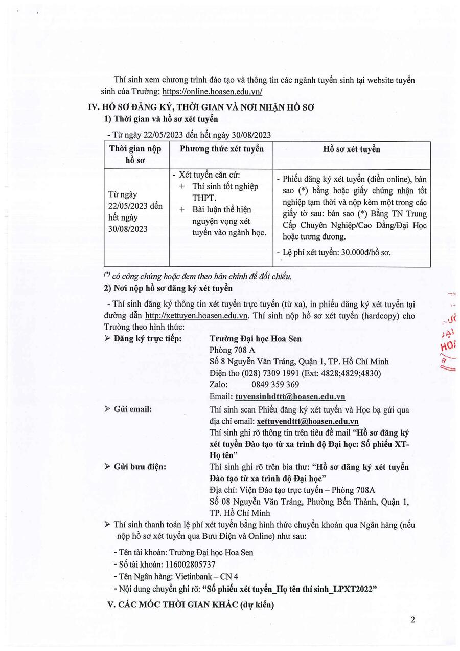 Thông báo về việc tuyển sinh Đào tạo trực tuyến trình độ Đại học Đợt 2 năm 2023 trang 2