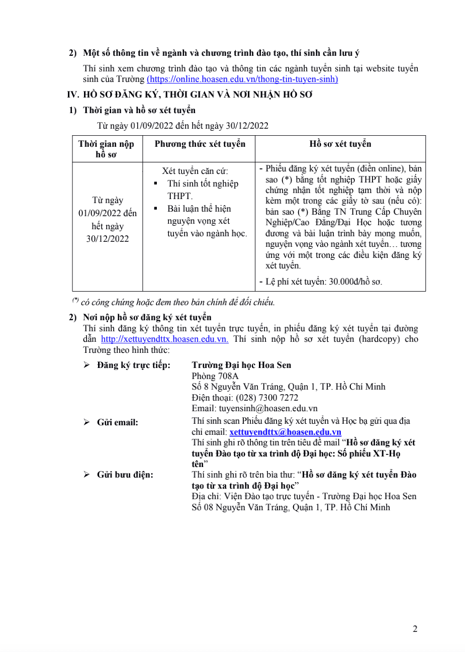 Thông báo về việc tuyển sinh Đào tạo trực tuyến trình độ Đại học Đợt 3 năm 2022 trang 2