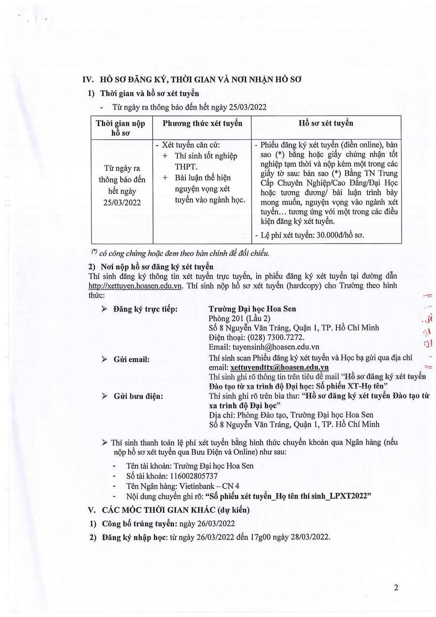 Thông báo về việc tuyển sinh Đào tạo trực tuyến trình độ Đại học Đợt 1 năm 2022 trang 2
